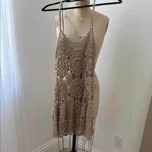 Crochet Dress / Beach cover up.. tan crochet.  Tag says M/ L
